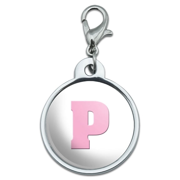 Letter P Initial Baby Girl Block Font Pink Shower Small Metal ID Pet Dog Tag