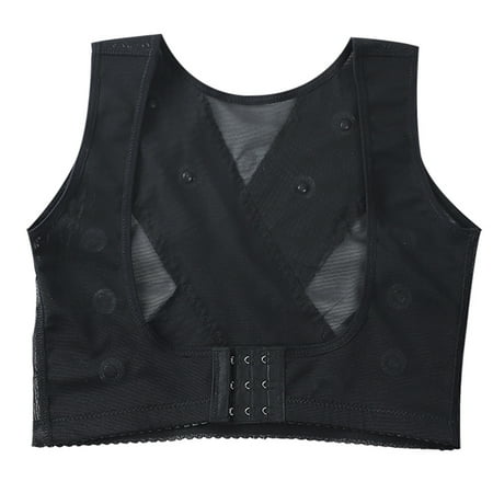

JNANEEI Womens Chest Brace Up Posture Corrector Shapewear Top Compression Bra Back Support Front Closure Mesh Criss-Cross Vest