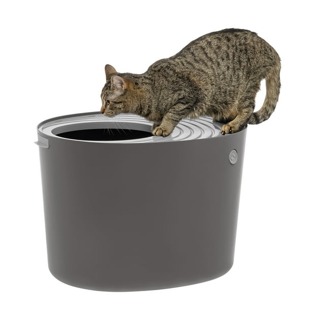 IRIS USA, Top Entry Cat Litter Box, Dark Gray/Light Gray