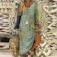thumbnail image 3 of Robe, Imprimé Terre du Monde Col en V Style Long Femme Décontractée Longue pour Mariage, 3 of 8