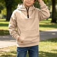 thumbnail image 3 of Boys Quarter Zip Trendy Hoodie Long Sleeve Casual Warm Front Pocket Kids Fall Pullover Sweatshirt Beige 6, 3 of 8