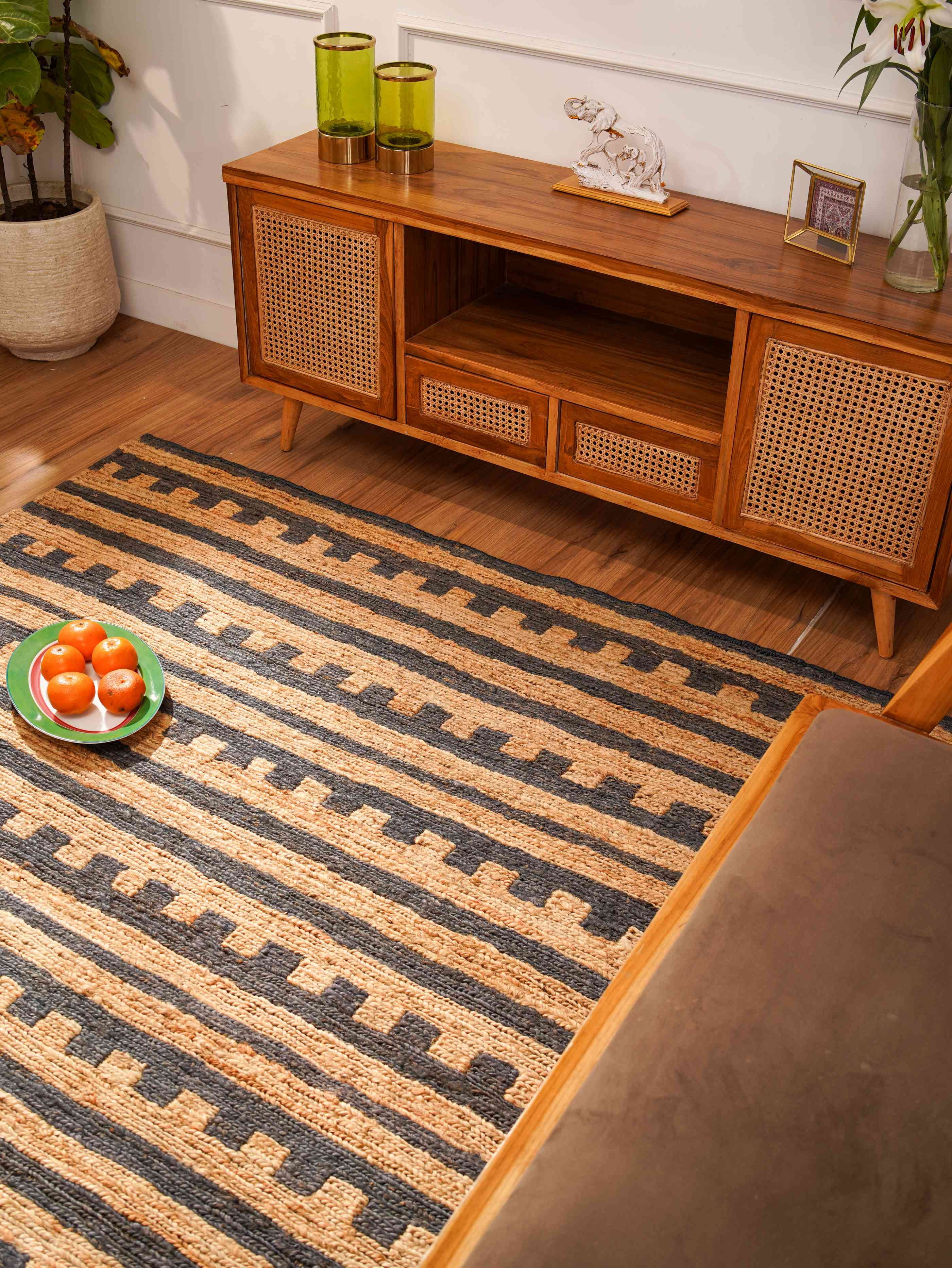 HAND KNOTTED SUMAK JUTE ECO-FRIENDLY AREA RUGS - 6'x9', Rectangle Shape, Beige Brown Color, Contemporary Pattern, High Pile, Natural Fiber, Outdoor Indoor Handmade Area Rugs for Living Room (J00075)