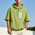 thumbnail image 2 of Puliio Men's Patch Pocket Zip Up Hoodie Oversized Short Sleeve Hooded Jackets Daily Casual Sweatshirts, 2 of 5