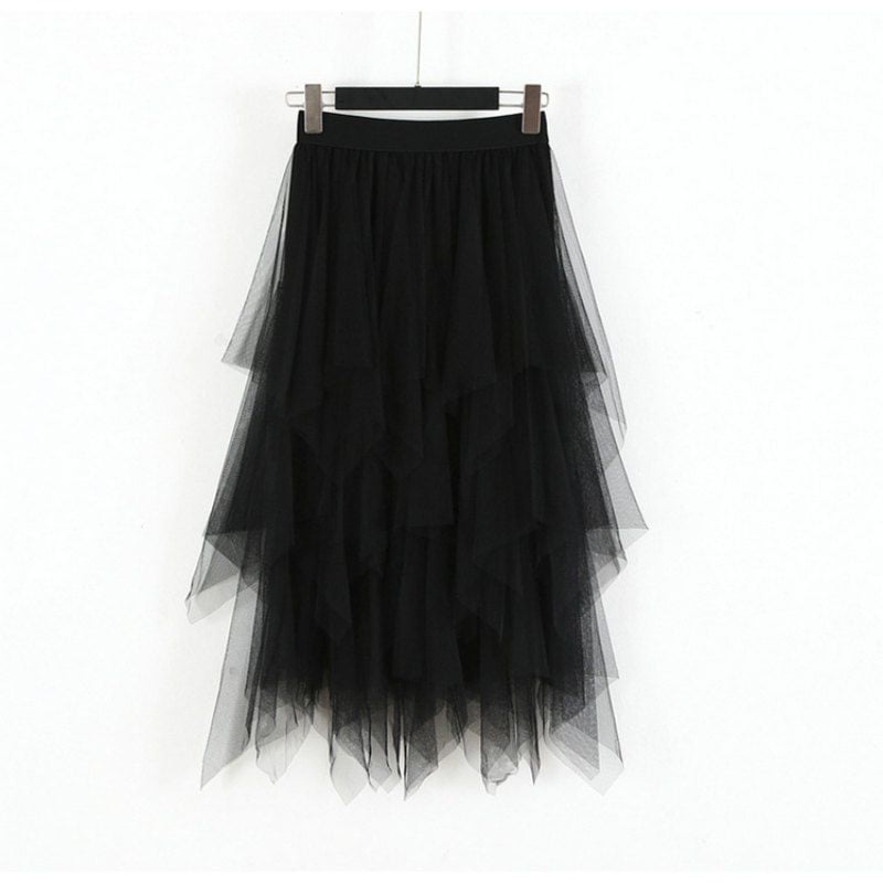Women's Elegant Mesh Layered Tulle Skirt Sheer Tutu Midi Skirt 