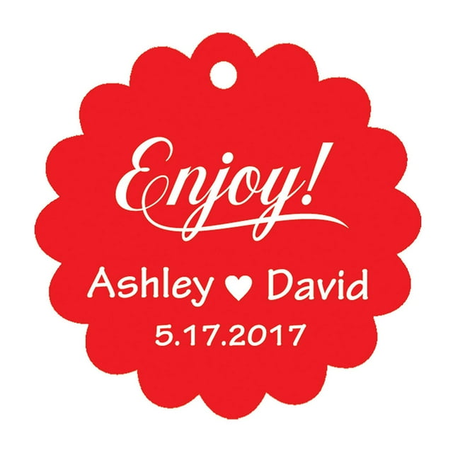 100 PCS Enjoy! Customized Scallop Edges Hang Tags Personalized Wedding Favor Gift Paper Tags