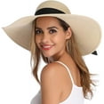thumbnail image 3 of Womens Wide Brim Straw Hat Big Floppy Foldable Roll up Cap Beach Sun Hat UPF 50+, 3 of 6