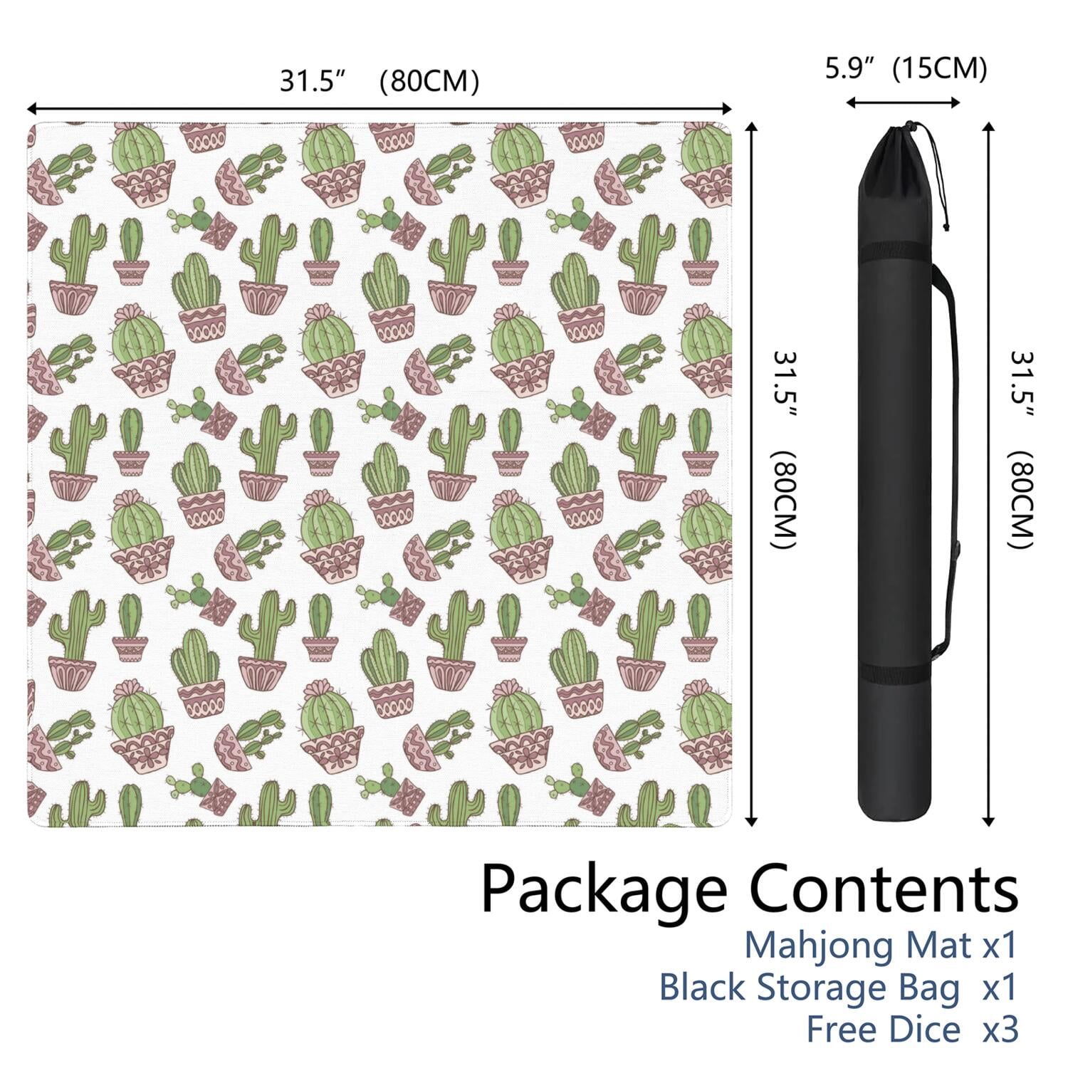 Stylish Plants Pattern Mahjong Mat 31.5 Inches Crafted from Durable Rubber Featuring Anti-Slip Grip Backing and Noise Reduction Technology for Multi-Functional Game Table