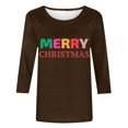 thumbnail image 4 of Pisexur Joyeux Noël T-Shirts pour Femmes Col Rond Manches 3/4 Mode Vacances Tee Tops Mode Ample Automne, 4 of 4