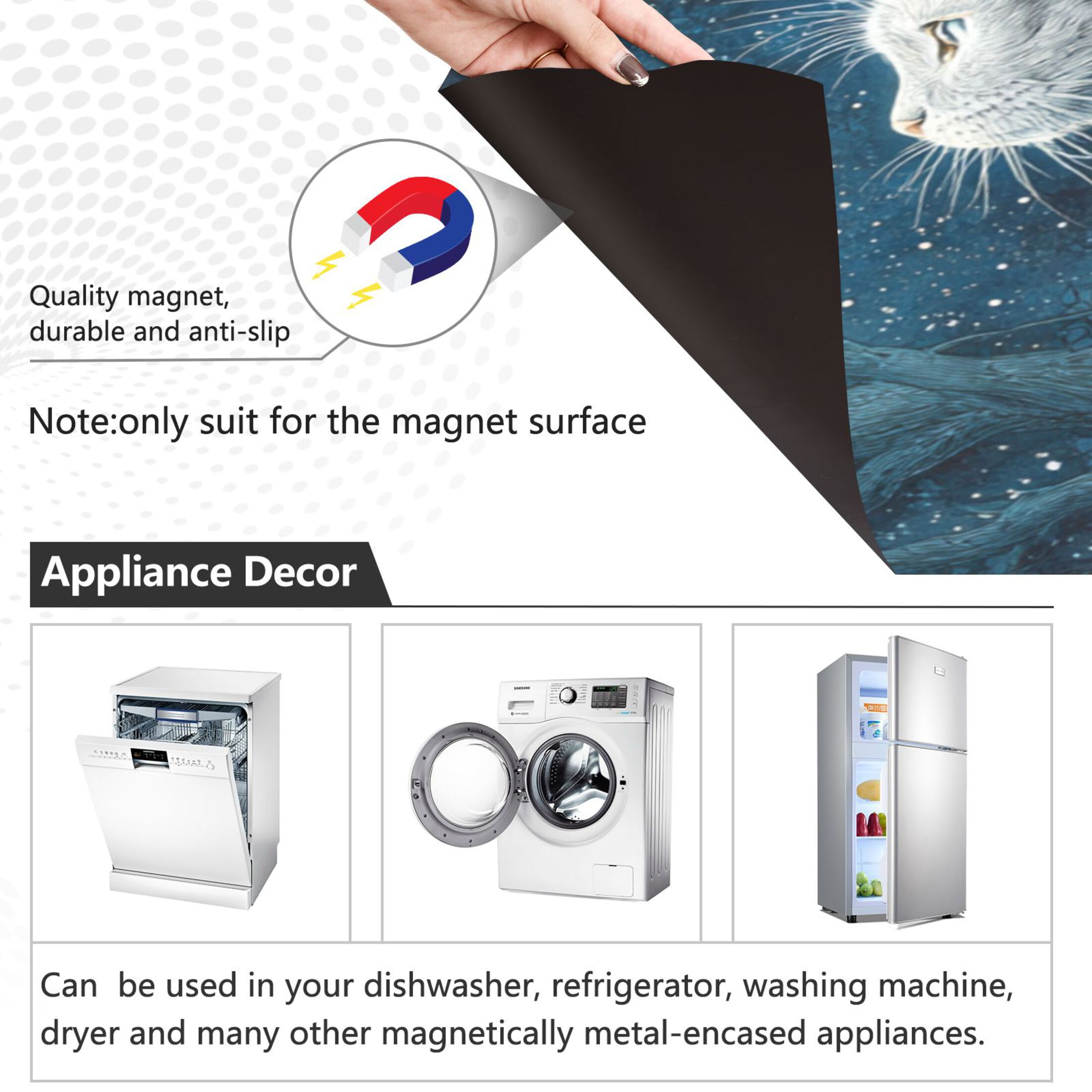 Dishwasher Magnetic Refrigerator Magnet Cover Sticker Home Decorative 23"x26" Silver Cat