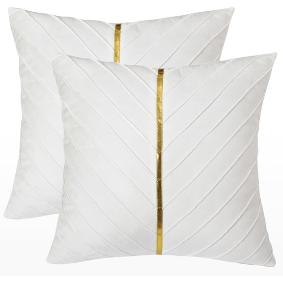 Tosleo White Velvet Throw Pillow Covers 24x24 inch Pack of 2 with Gold Leather Christmas Decorative Couch Pillow Cover Luxury Modern Pillowcases Spring Home Decor for Sofa Bed Living Room