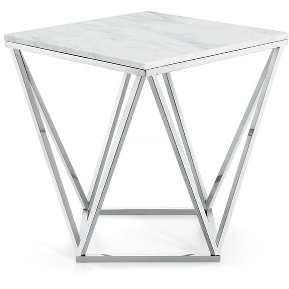 Meridian Furniture Skyler Genuine Marble End Table in Chrome