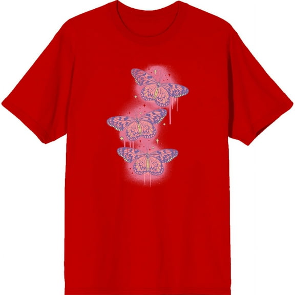 Spray Paint Butterfly Adult Red Crew Neck Short Sleeve Tee-XL