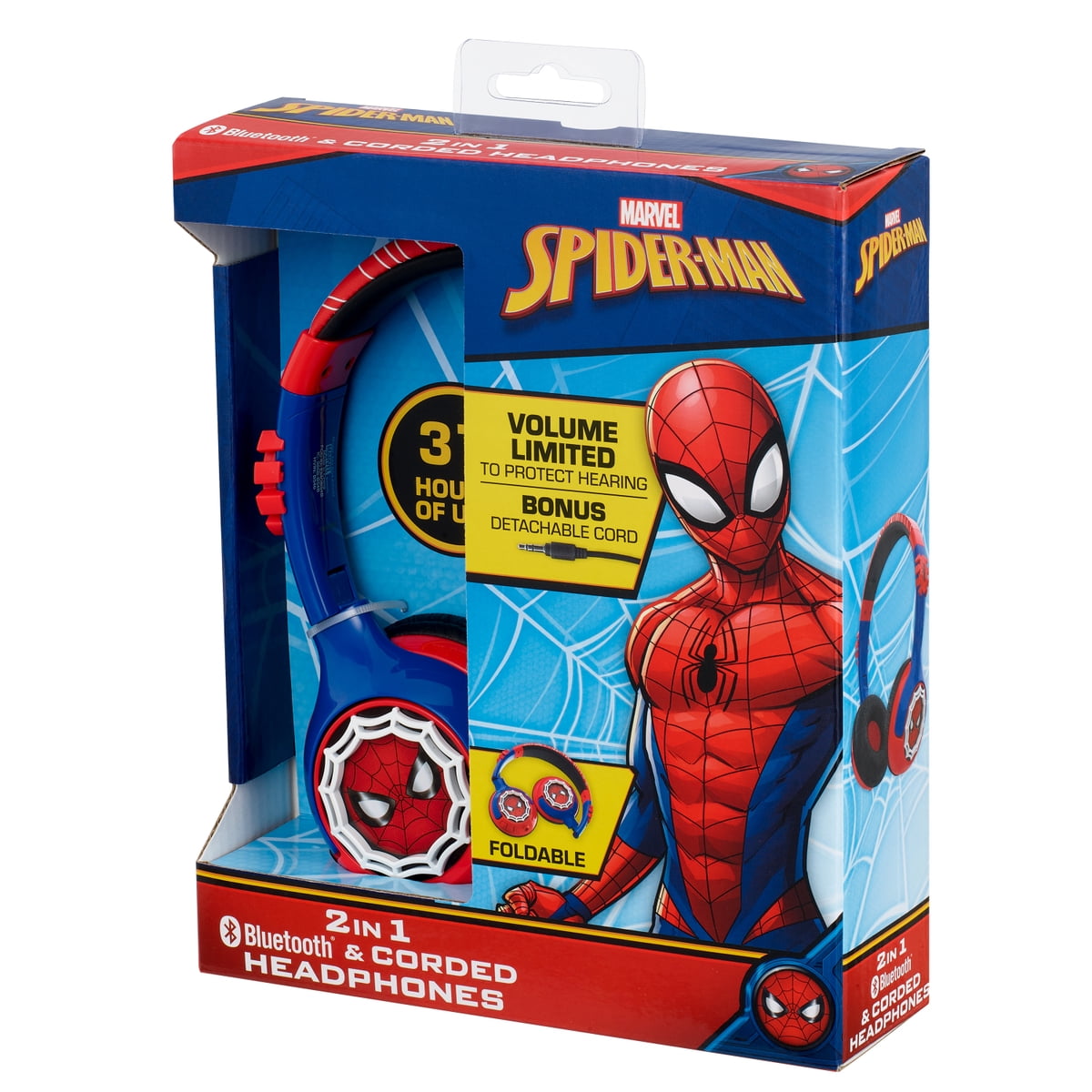 Ekids, Spider-Man, Bluetooth Over Ear Headphones with Cord, Red and Blue, Children Ages 6 and up