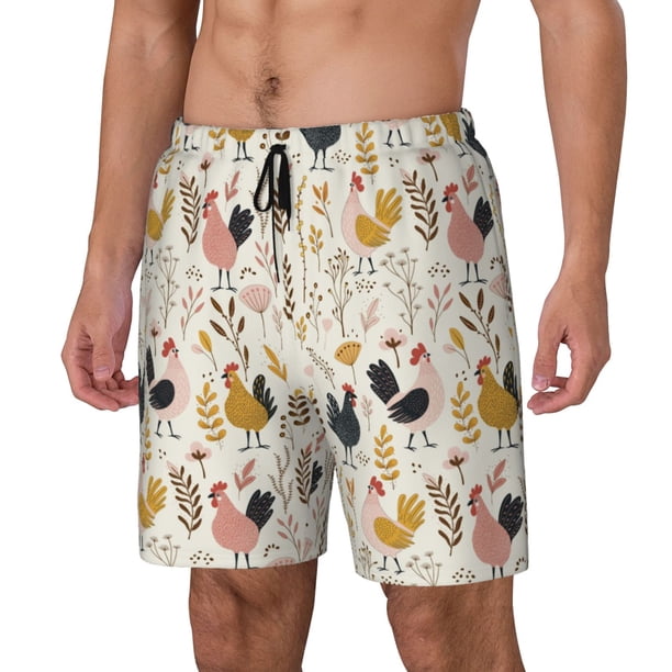 Balery Cartoon Chickens Bañador para hombre, shorts de playa de secado rápido con entrepierna y forro de compresión-3X-Large