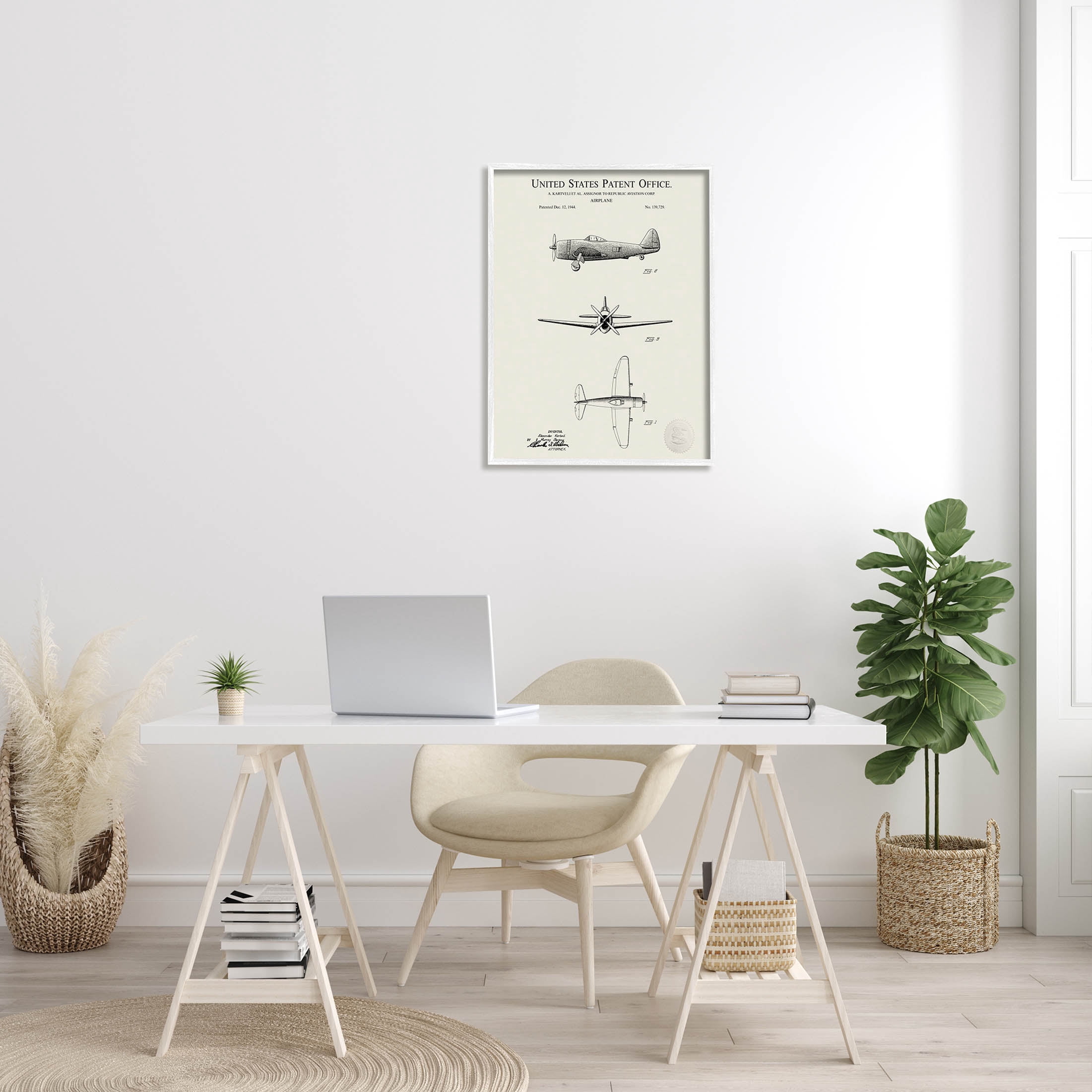 Stupell Industries Historic Aircraft Patent Diagram Graphic Art White Framed Art Print Wall Art, Design by Karl Hronek
