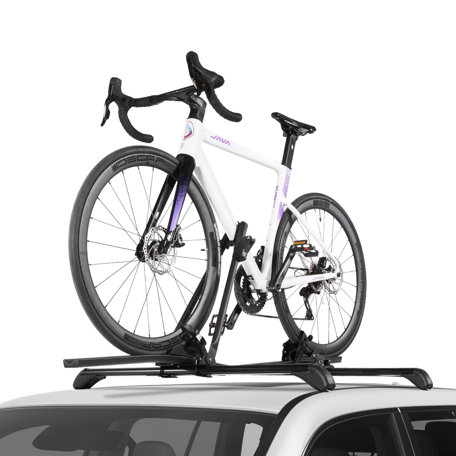 KFFKFF Roof Bike Rack, 33 lbs Load Capacity, Aluminum Upright Bicycle Carrier with Locking System for Standard Crossbars, Rooftop Bike Holder for Cars and SUVs, Black