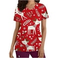 thumbnail image 2 of TIMIFIS Haut de Sarrau Rouge pour Femmes, Haut Cache-Cœur Imprimé de Noël pour les Fêtes, Chemise à Encolure, Bonhomme de Neige, Manches Courtes, Col en V, Tunique d'Infirmière pour le Travail, Blouse d'Uniforme de Travail avec Poches - Rouge Automne/hiver, 2 of 5