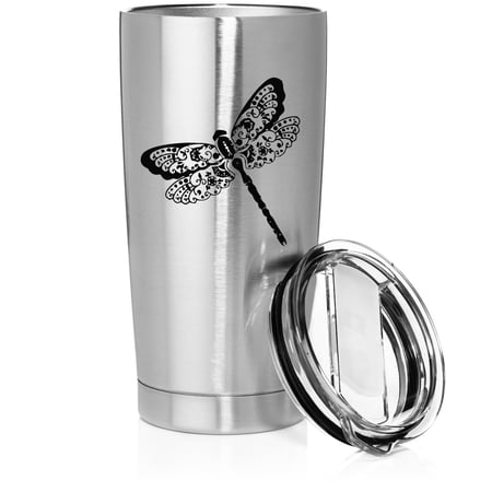 Smooth Body Tumbler Stainless Steel Vacuum Insulated Travel Mug Cup Gift Floral Dragonfly (Stainless Steel 20 oz)