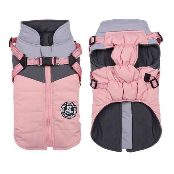 Poseca 3‑in‑1 Dog Coat with Built‑in Harness, Waterproof Reflective Warm Jacket for Small Medium Dogs