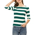 thumbnail image 1 of Dde San Patricio Camisecon mangas de codo pamujer Camisebásiinformal con cuello de barco y corte ajustado Verde blanco XL, 1 of 6