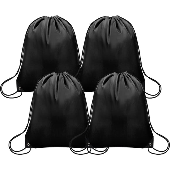 Woeilo 4Pcs Drawstring Bags Bulk, Drawstring Backpack Polyester String Bag Cinch Bag for Gym Yoga Sports Party Short Trip (Black)