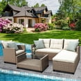 thumbnail image 2 of Patio Furniture Sets, 4-Piece Outdoor Sectional Sofa Set with Loveseat and Lounge Sofa, Armchair, Coffee Table, All-Weather Wicker Furniture Conversation Set for Backyard Garden Pool, Q16391, 2 of 11