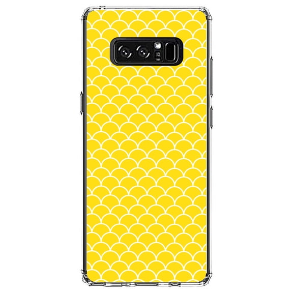 DistinctInk Clear Shockproof Hybrid Case for Samsung Galaxy Note 8 - TPU Bumper, Acrylic Back, Tempered Glass Screen Protector - Yellow White Scalloped Pattern