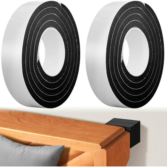 2 Rolls EVA Foam Headboard Stoppers Bed Stopper, Trianu Anti-Vibration Soundproof Pads for Bed Frame/Headboard,Self Adhesive Furniture Pads (1.57in x 6.56ft/Roll, Black)