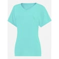 thumbnail image 5 of Women's V Neck T Shirts Casual Rolled Short Sleeve Side Split Summer Tops Loose Fit, 5 of 5
