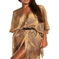 thumbnail image 1 of Femme Bikini Cover Up Manteau Réfléchissant Transparent Demi-Manche Glitter, 1 of 6