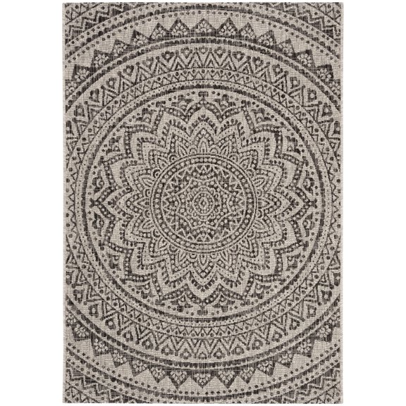 SAFAVIEH Courtyard Josiah Floral Medallion Indoor/Outdoor Area Rug, 2'7" x 5', Light Grey/Black