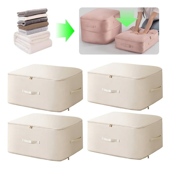 Comforter Storage Bag - Large Capacity Blanket Storage Bags 4-Pack Ultra Space Saving Self Compression Organizer, Washable Compression Bags with Zipper for Comforter Blanket Duvet Pillow