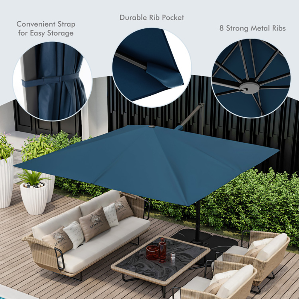 Aimee Lii 9.5 Feet Square Patio Cantilever Umbrella with 360° Rotation, Table Umbrella Outdoor for Patio Pool Beach, Navy