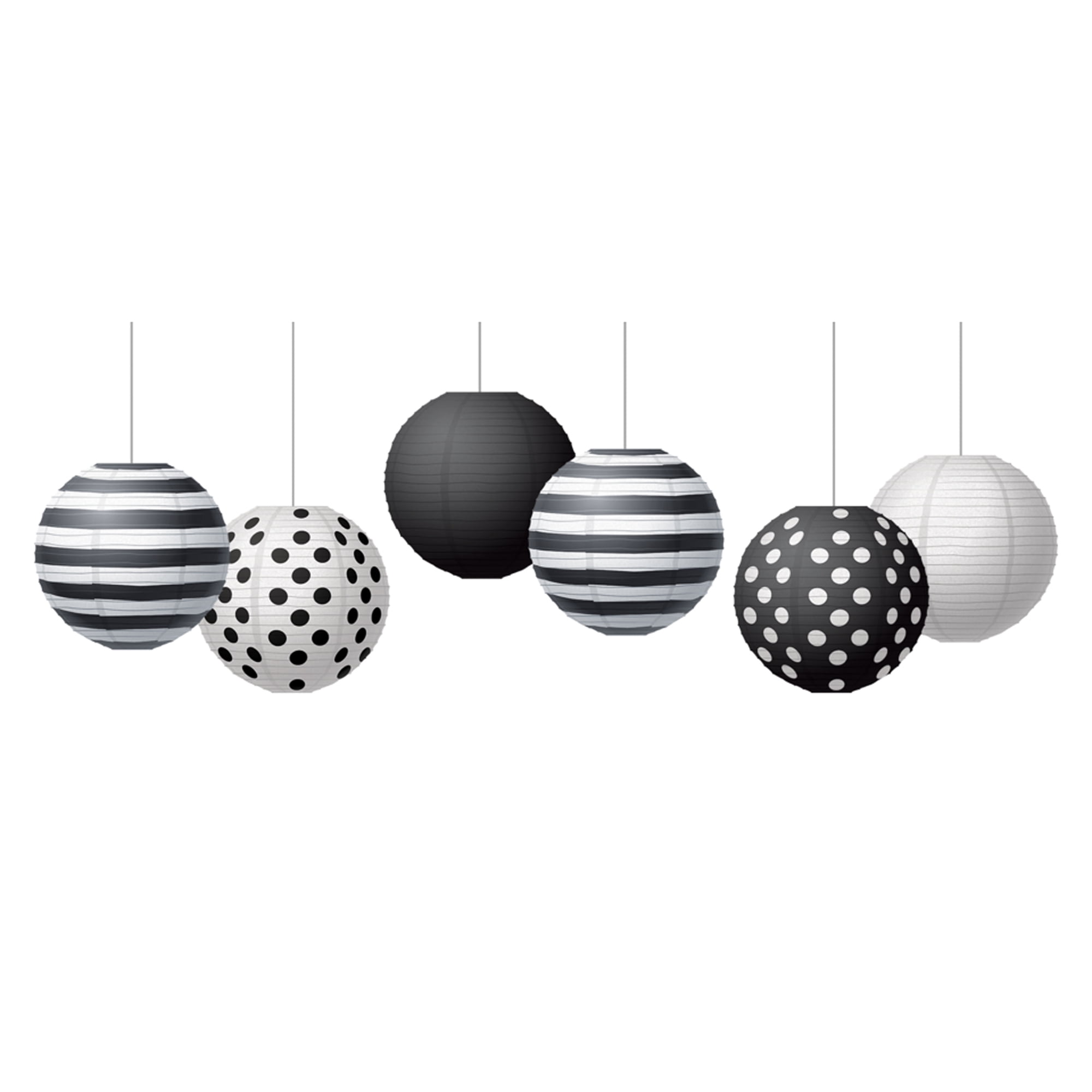 Teacher Created Resources Black & White 8" Hanging Paper Lanterns, 6 Per Pack, 3 Packs
