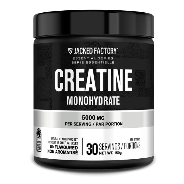 Jacked Factory Poudre de Créatine Monohydrate 150 g - Supplément Certifié Informed Choice Appartenant à des Canadiens pour Augmenter la Masse Musculaire*, Améliorer la Force, la Puissance et la Performance** - 30 Portions, Sans Saveur