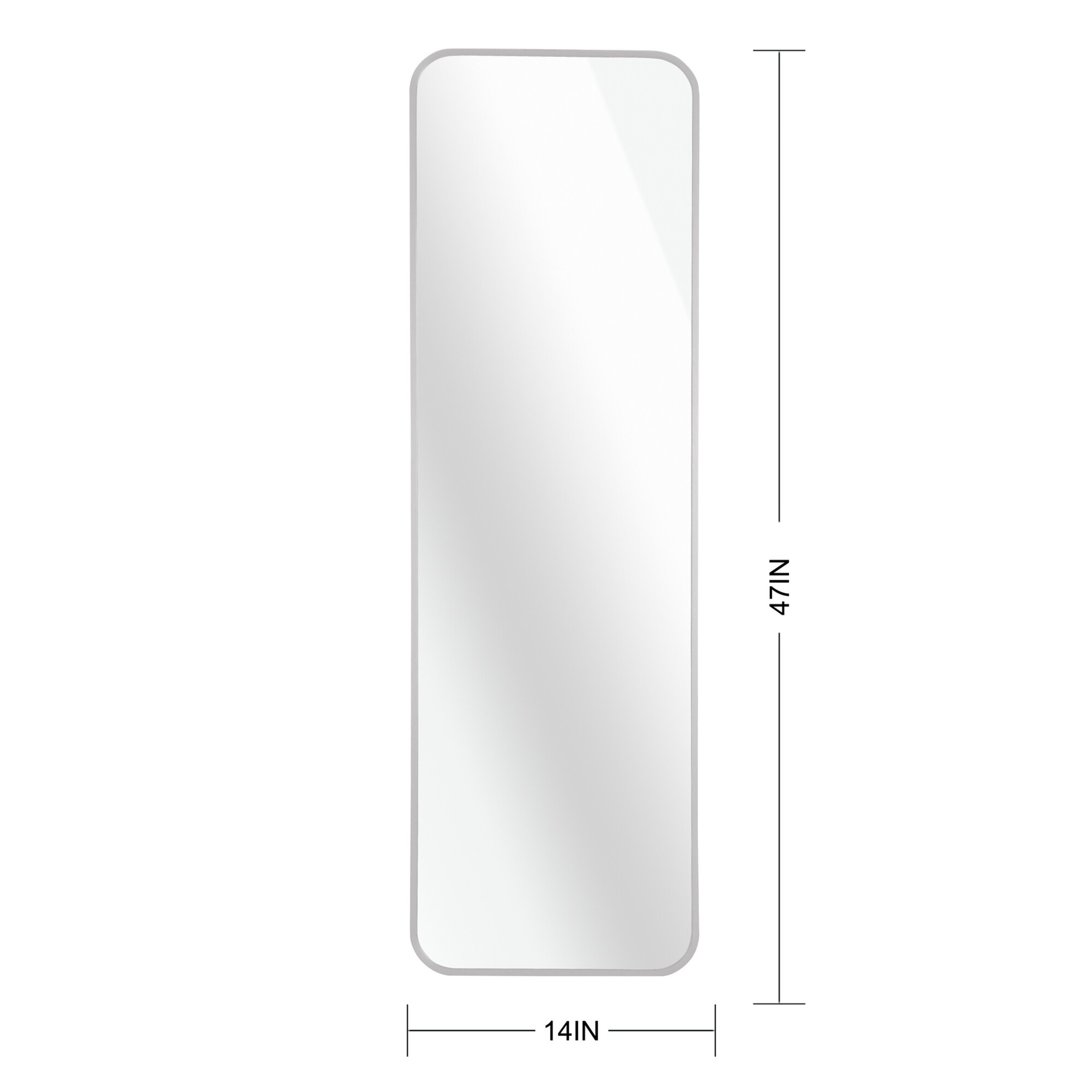 Noble House 47"x14" Rectangular Door Mirror, Aluminum Alloy Frame, HD Shatterproof Glass, Silver