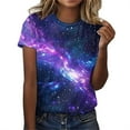 thumbnail image 2 of Texiao Women's 3D Galaxy Print T Shirts Glitter Shirts Blouse Fashionable Starry Summer Shirts Round Neck Short Sleeve Tops for Carnival Costumes, 2 of 4