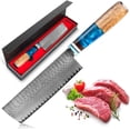 thumbnail image 1 of UniqueFire Nakiri Chef Knife 7 Inch Professional Cooking Knife \u2013 Damascus Steel Razor Sharp Kitchen Chef's Knives with Ergonomic Blue Resinwood Handle Cooking Knife with Gift Box, 1 of 8