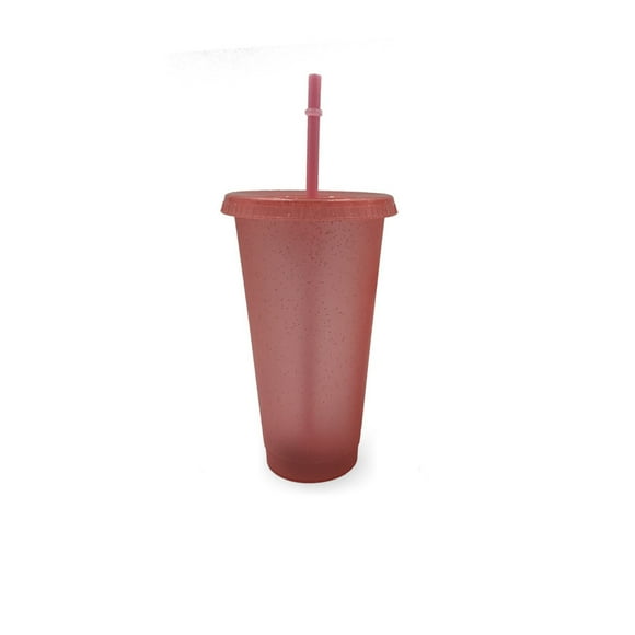 Advancent Vaso para beber con tapa y pajita Botella reutilizable de plástico PP PP para batido de jugo de café de bebida fría Mostrada Rosa claro 710ml Advancent HA007952-05