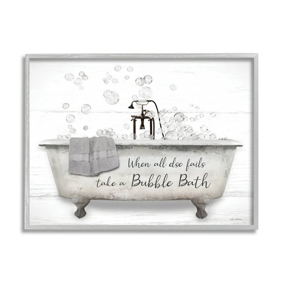 Stupell When All Fails Bubble Bath Phrase Typography Painting Gray Framed Art Print Wall Art