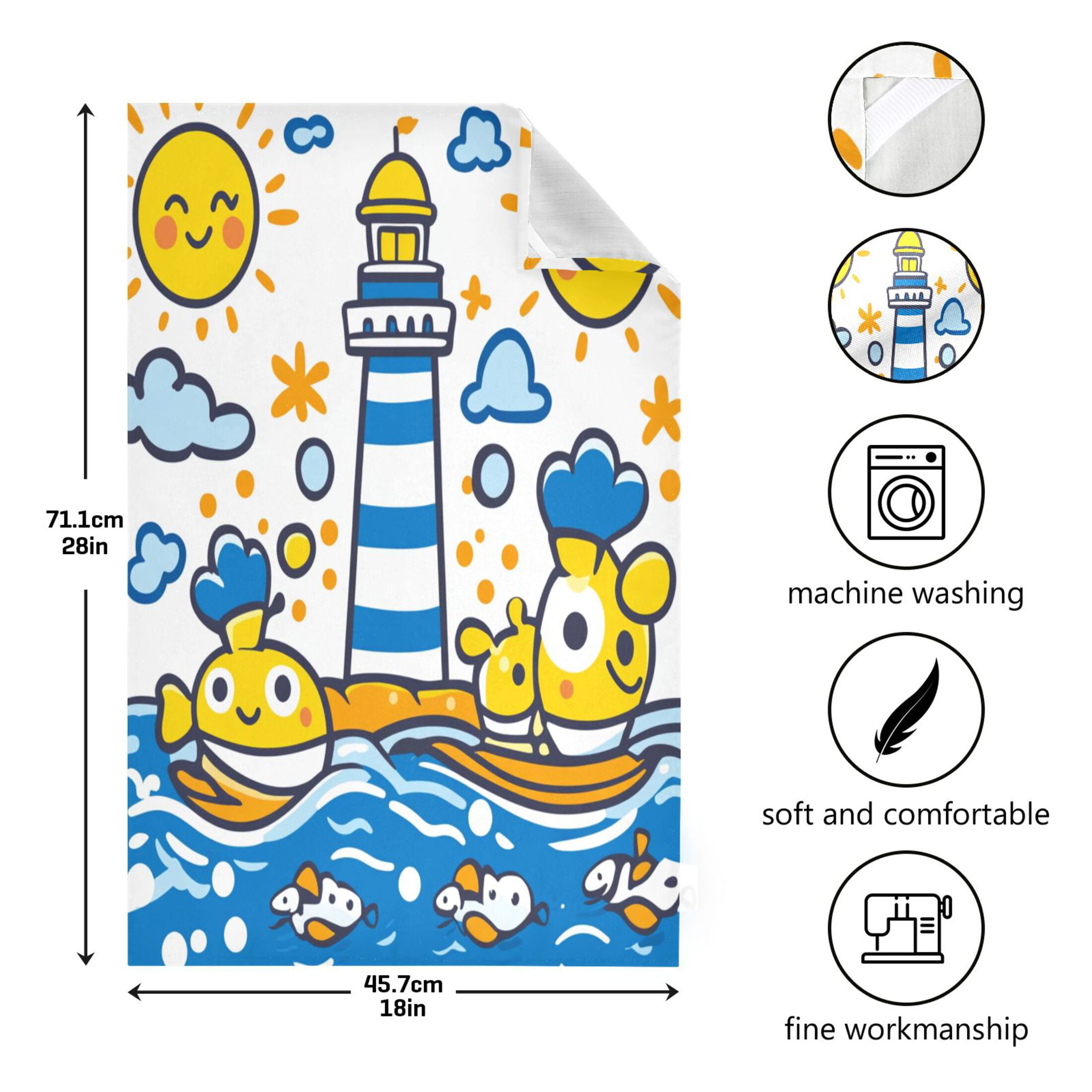 Children Doodle Style Kitchen Towels 6-Piece Pack Tea Towels for Kitchen Decorative Waffle Design 28x18in