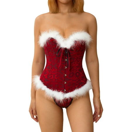 

FOCUSNORM Corset Top Christmas Mrs. Claus Costume Corset Lace up Plus Size Corsets and Bustiers for Women