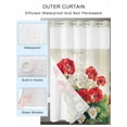 thumbnail image 2 of No Hook Cloth Fabric Shower Curtain with Snap in Liner, Red White Floral Waterproof Shower Curtains Set with See Through Top Window, Daisy Green Botanical Leaves Bath Curtains Shower 72"x78", 2 of 6