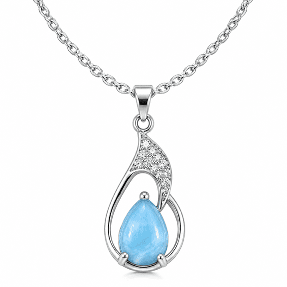 Women's Blue Teardrop Pendant Necklace, Silver Tone Crystal Fashion Jewelry