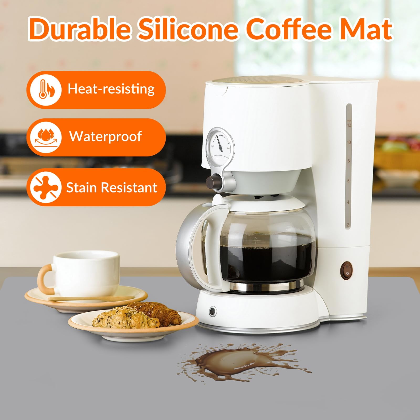 Goldeer Silicone Mats for Kitchen Counter - Heat Resistant Table Mat for Air Fryer Silicone Countertop Protector Nonskid Desk Saver Pad for Craft Coffee Makeup 23.6"L x 15.7"W Light Gray