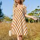 thumbnail image 4 of Vestido naranja de cuadros de manga corta, ropa de mujer coreana, vestidos elegantes y con estilo, venta de vestidos para mujer., 4 of 7