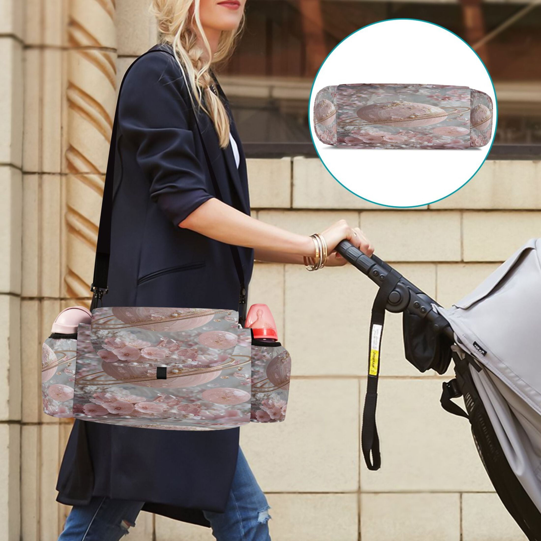 DIXRUYEE Stroller Organizer Pinkorbit Printed