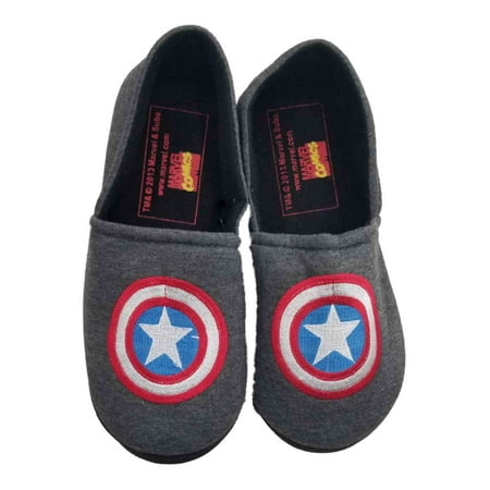Mens Grey Captain America Marvel Comics Slippers Scuffs House Shoes S M 8 9