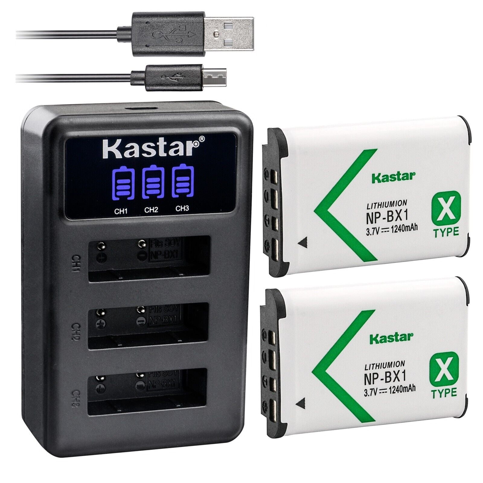 Kastar 2 Pack NP-BX1 Battery and LCD Triple USB Charger Compatible