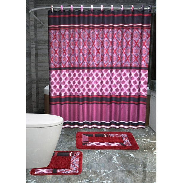 Crimson 15piece Dark Bathroom Accessories Set Rugs Shower Curtain